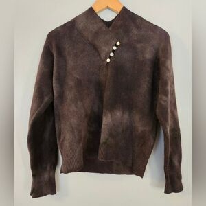 Vintage Yarnworks Wool Angora Brown V-Neck Long Sleeve Sweater Women Sz L Petite